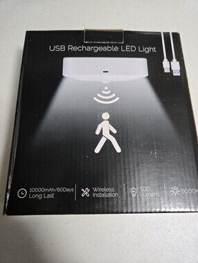 USB Rechargeable Motion Sensor Closet Light White 500 Lumens 5000K New In Box.